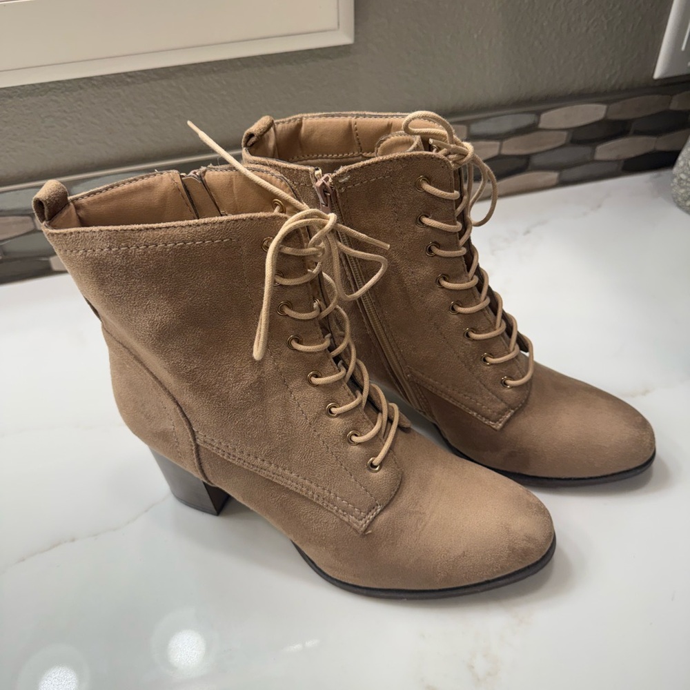 Tan Lace-Up Ankle Boots